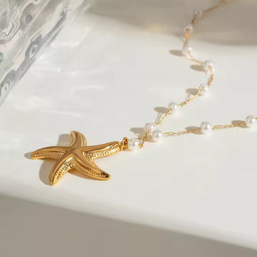 Starfish & Pearl Chain Gold-Plated Necklace